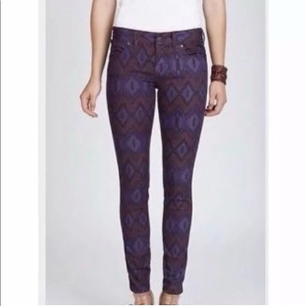Free People Purple Geo Aztec Patterned Skinny Jeans sz 31 NWT
